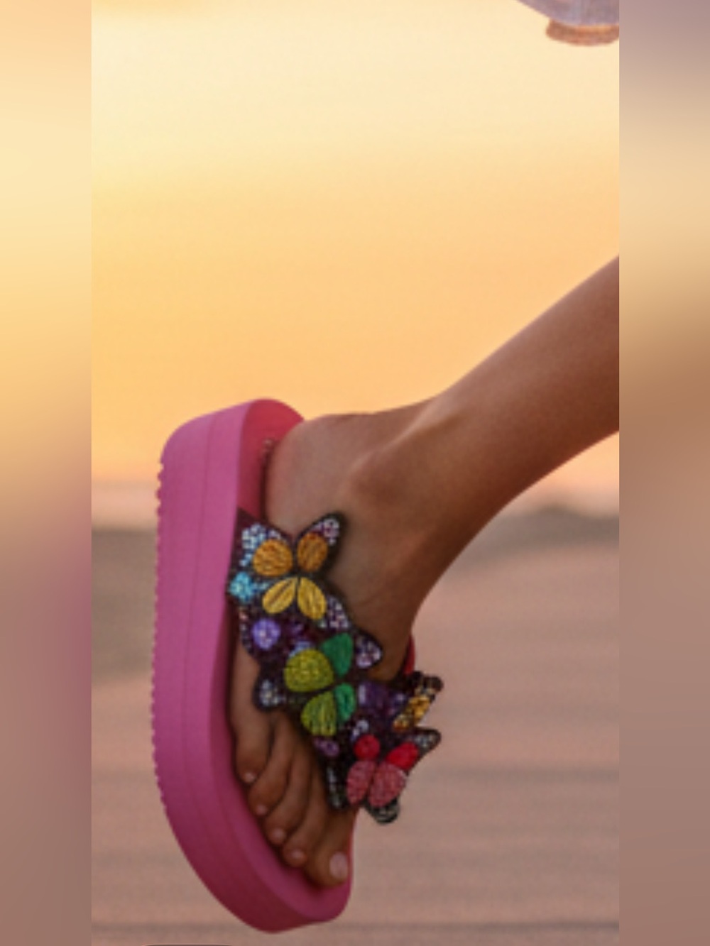 AMH Pink Platform Flip Flops Multicolor 3D Butterfly Sandals